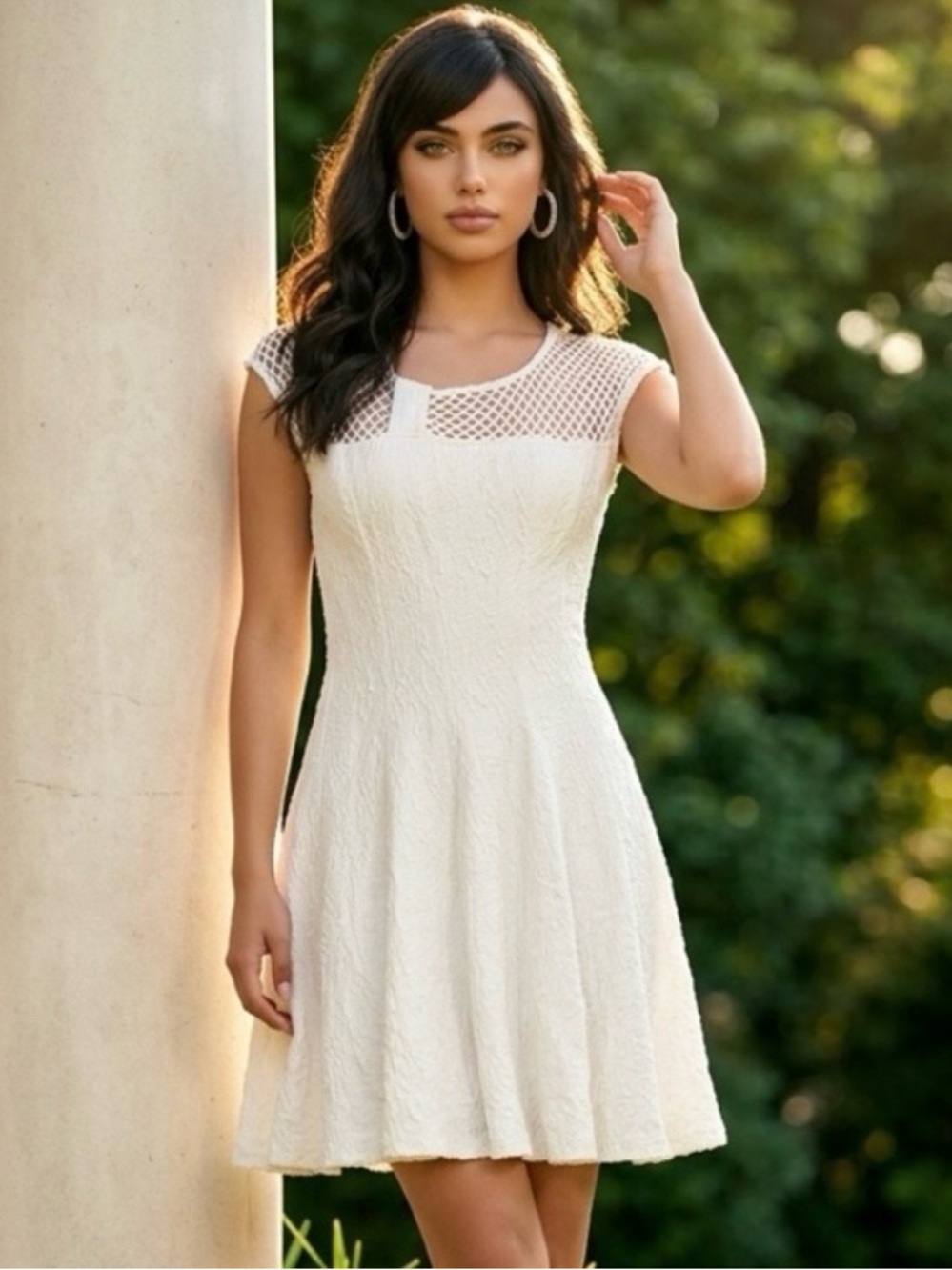 Joseph Ribkoff Y2K Cottagecore Flare White Lace Romantic Party Size 8 Dress